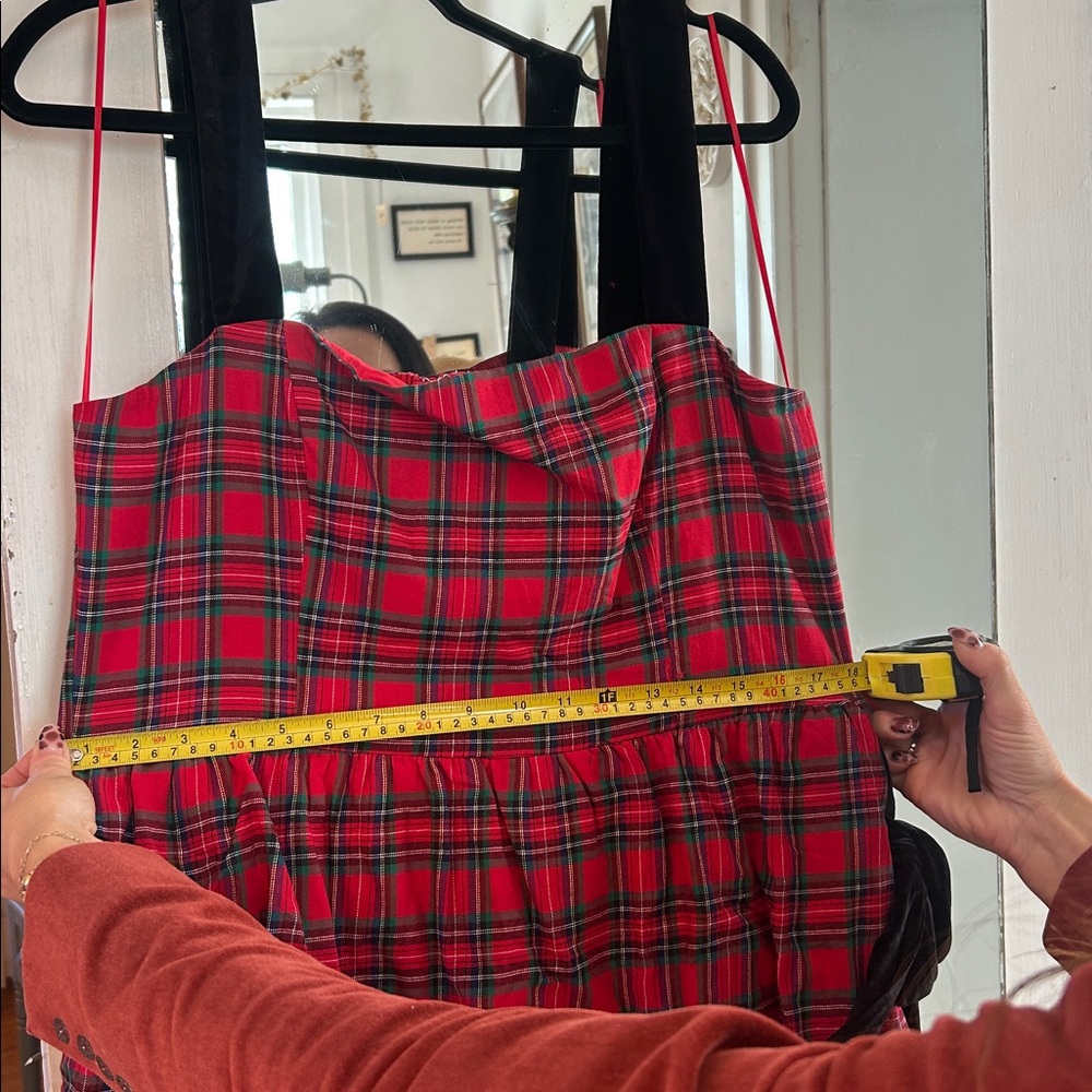 SUGARLIPS ELEGANCE DEFINED 100% COTTON RED PLAID TIERED MIDI DRESS - Picture 17 of 17
